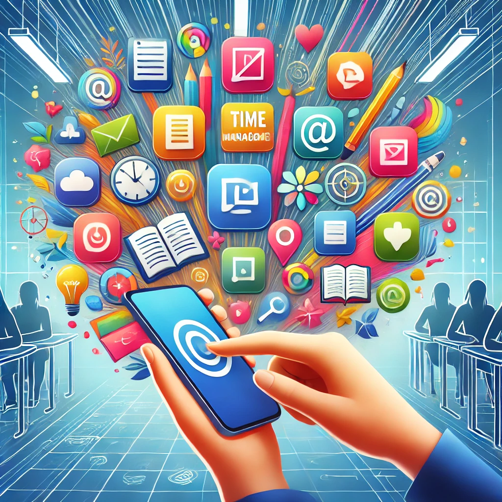 DALL·E 2024 08 14 00.27.23 A vibrant modern illustration depicting a variety of app icons related to education and productivity for students. The image should show icons for no