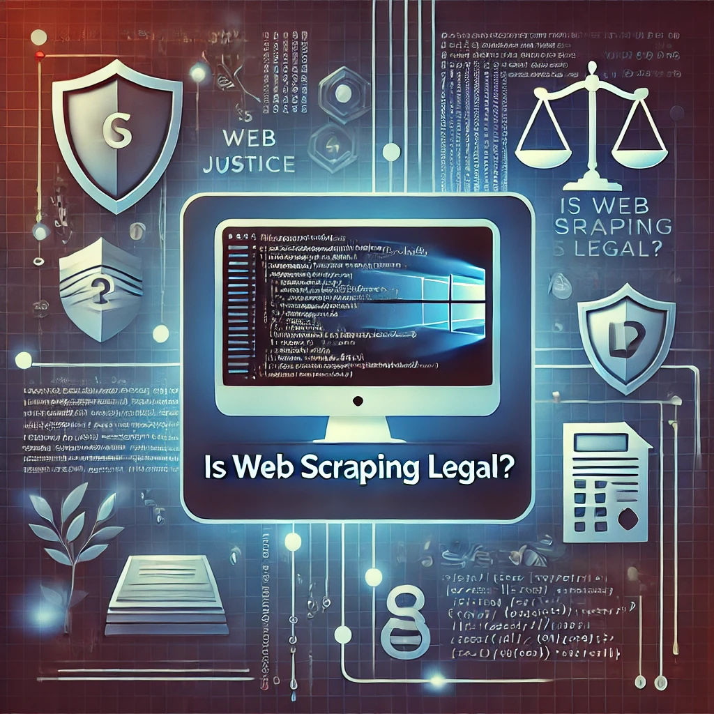 DALL·E 2024 08 18 23.14.48 A square high tech image representing the topic Is Web Scraping Legal The image should feature a computer screen displaying code and data being sc 1