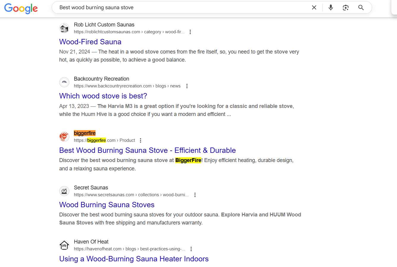 SEO case study for eCommerce brand BiggerFire highlighting outdoor camping gear SEO success on Google